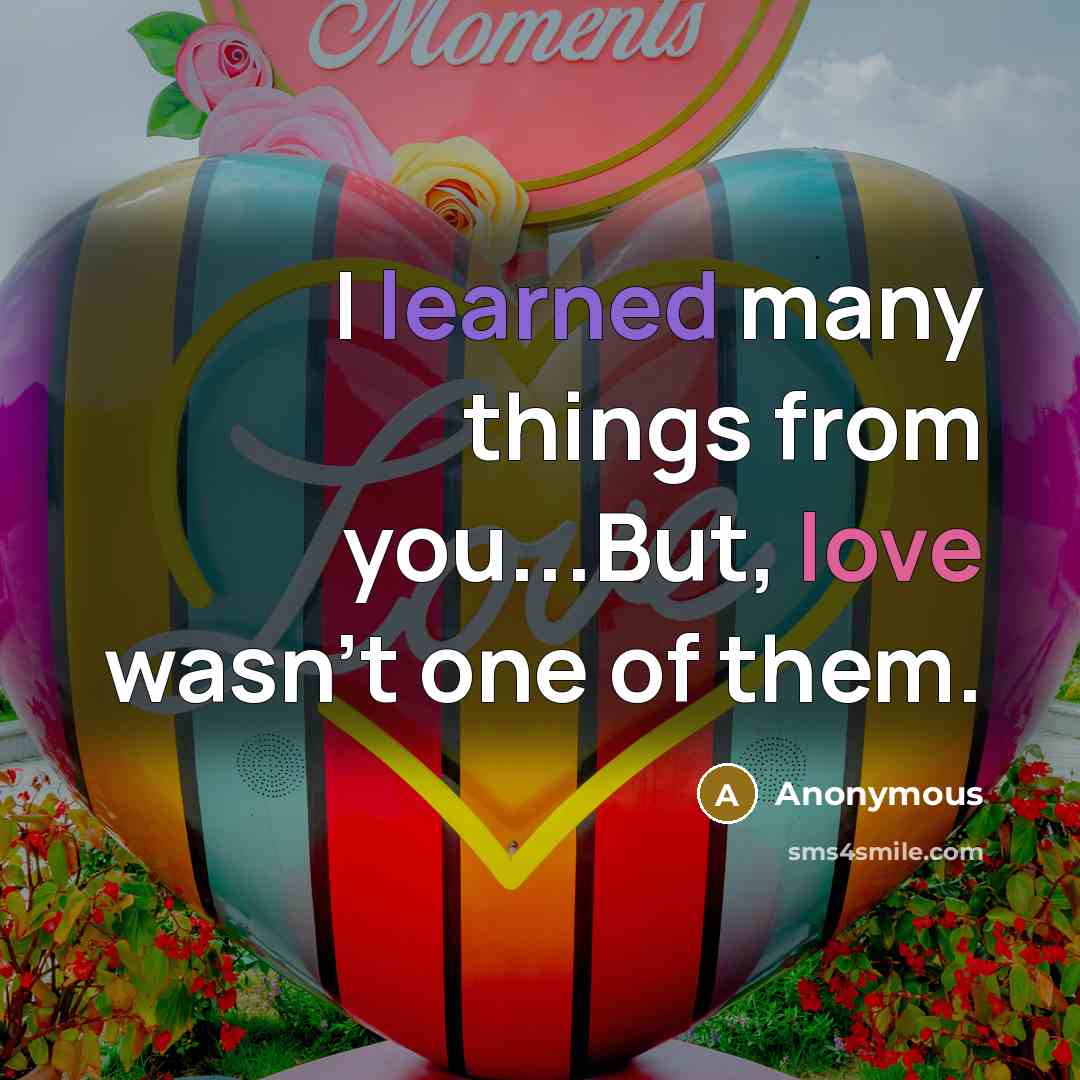 “I learned many things from you...But, love wasn't one of them.” quote by Anonymous