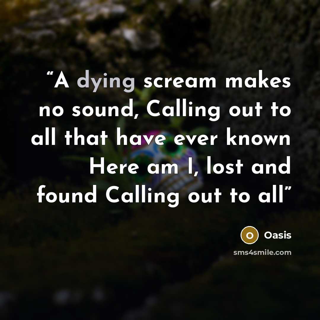 “A dying scream makes no sound, Calling out to all that have ever known Here am I, lost and found Calling out to all” quote by Oasis