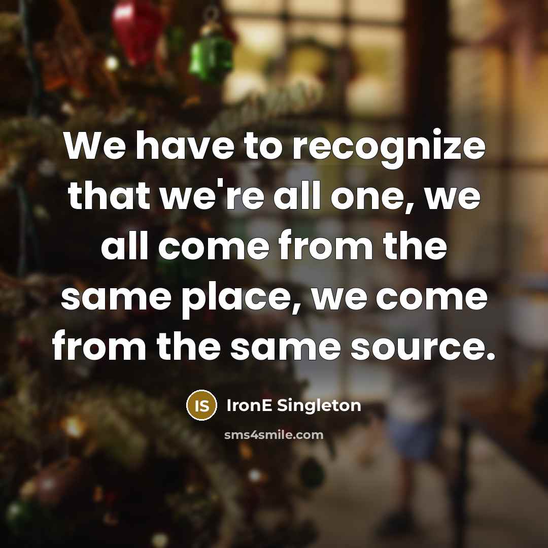 “We have to recognize that we're all one, we all come from the same place, we come from the same source.” quote by IronE Singleton