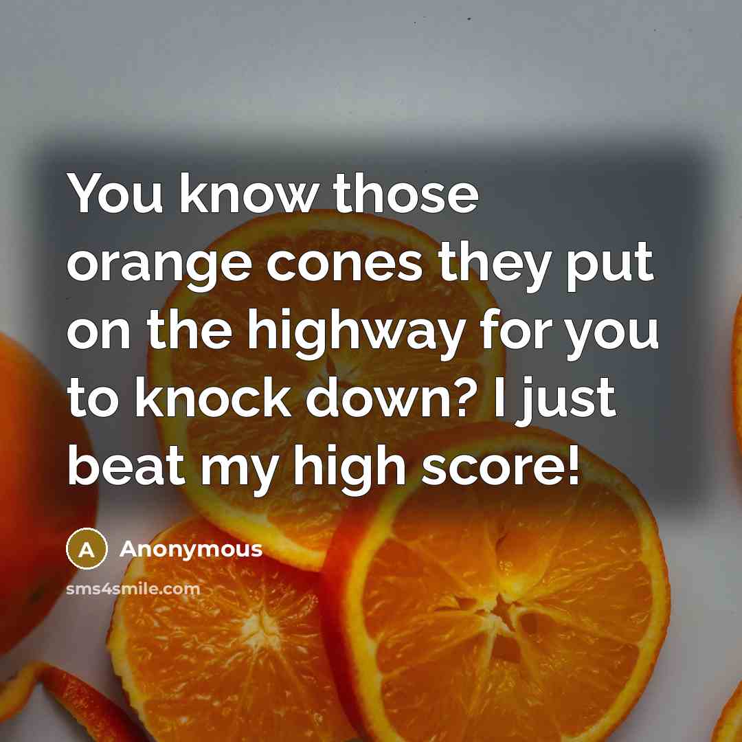 “You know those orange cones they put on the highway for you to knock down? I just beat my high score!” quote by Anonymous