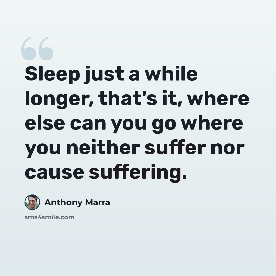 “Sleep just a while longer, that's it, where else can you go where you neither suffer nor cause suffering.” quote by Anthony Marra
