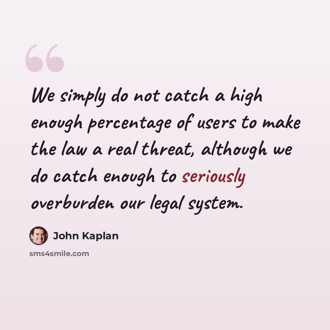 “We simply do not catch a high enough percentage of users to make the law a real threat, although we do catch enough to seriously overburden our legal system.” quote by John Kaplan