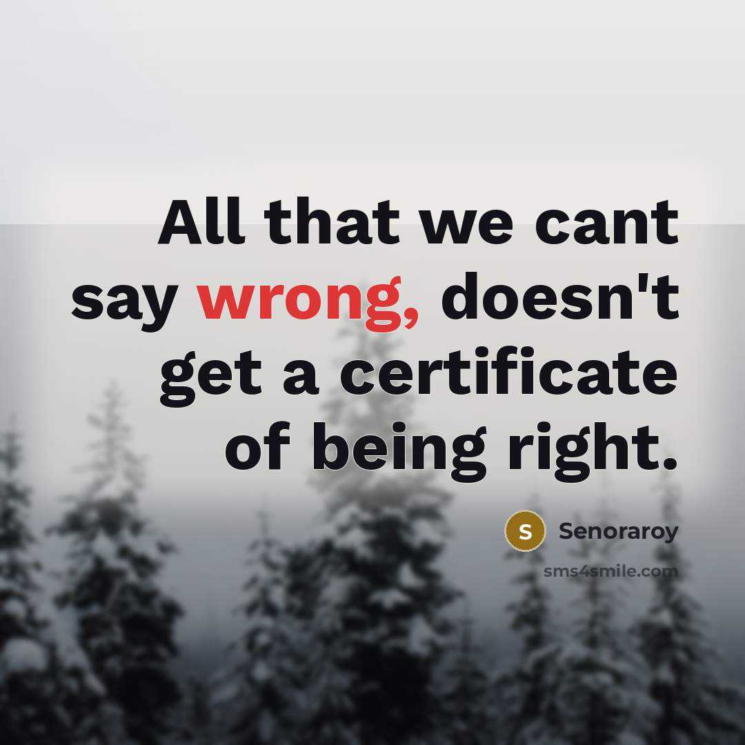 “All that we cant say wrong, doesn't get a certificate of being right.” quote by Senoraroy