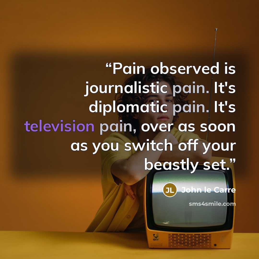 “Pain observed is journalistic pain. It's diplomatic pain. It's television pain, over as soon as you switch off your beastly set.” quote by John le Carré