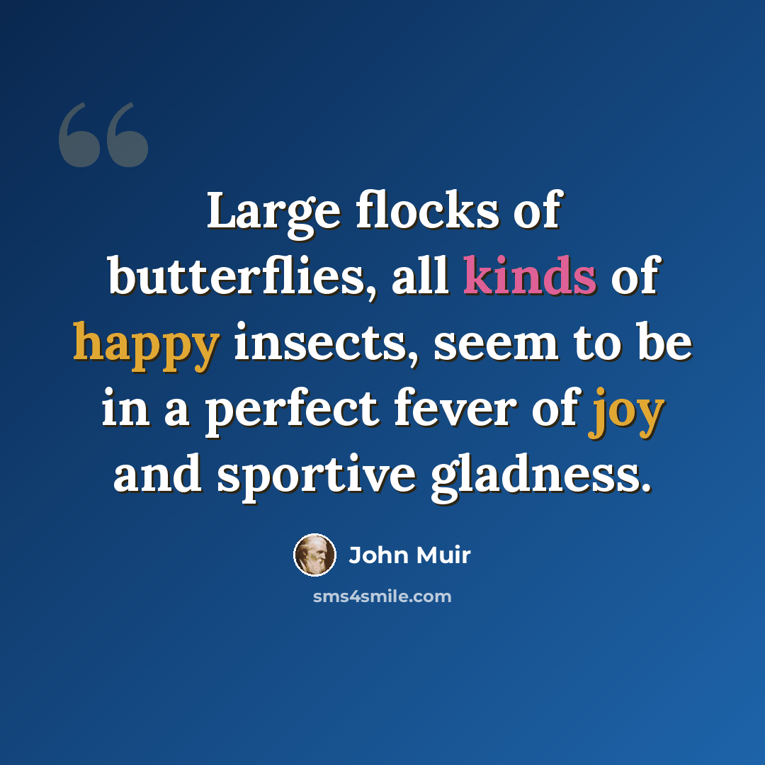 “Large flocks of butterflies, all kinds of happy insects, seem to be in a perfect fever of joy and sportive gladness.” quote by John Muir