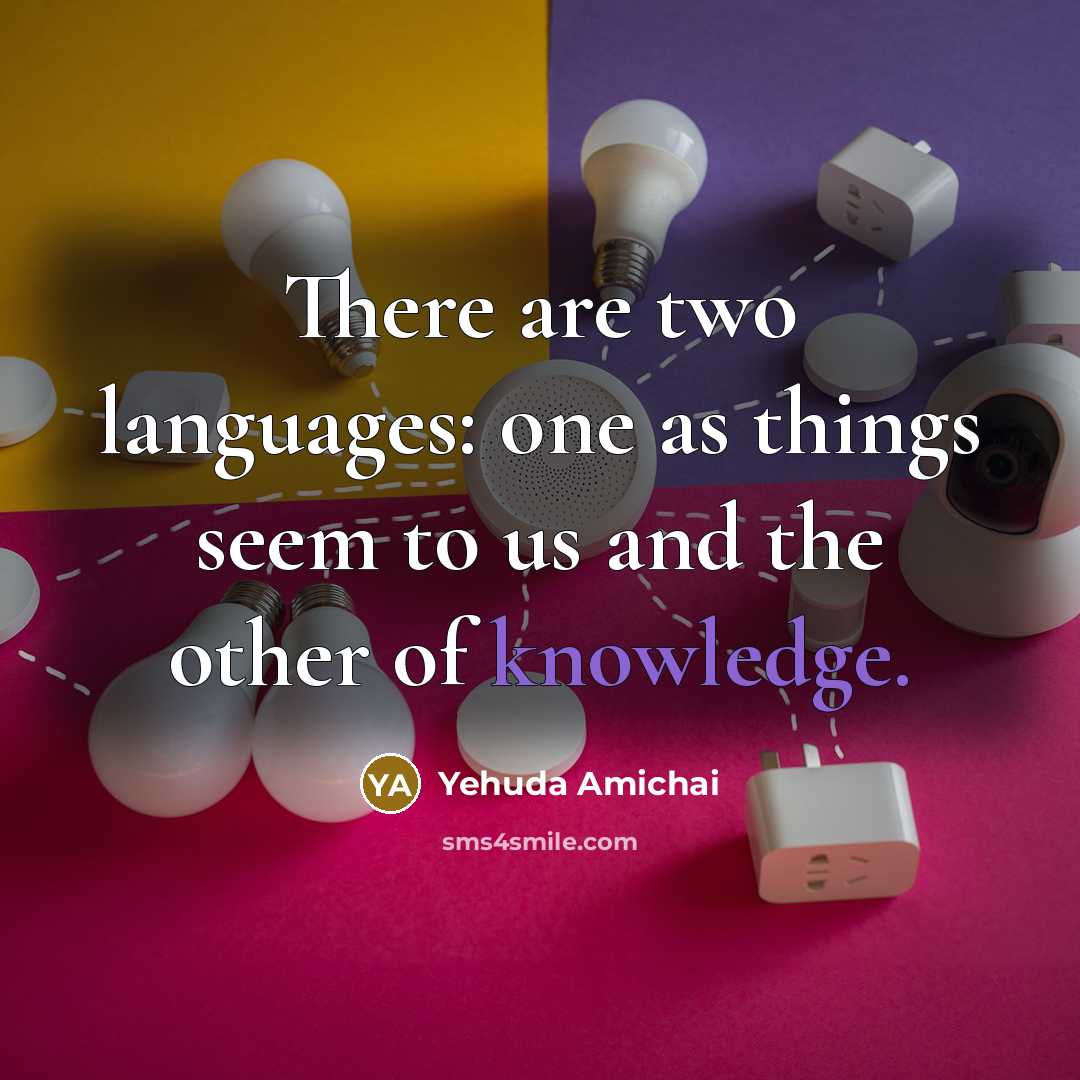 “There are two languages: one as things seem to us and the other of knowledge.” quote by Yehuda Amichai