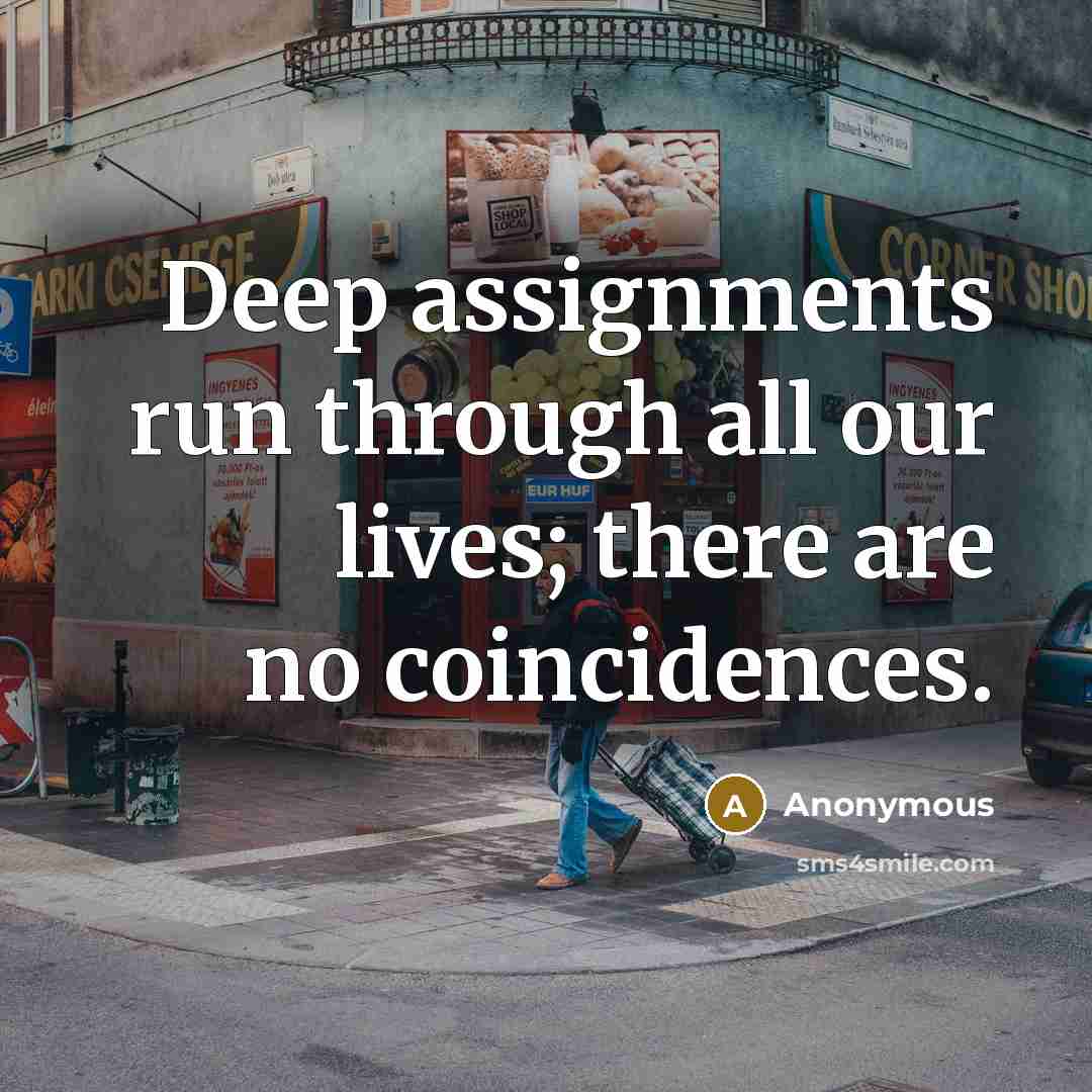 “Deep assignments run through all our lives; there are no coincidences.” quote by Anonymous
