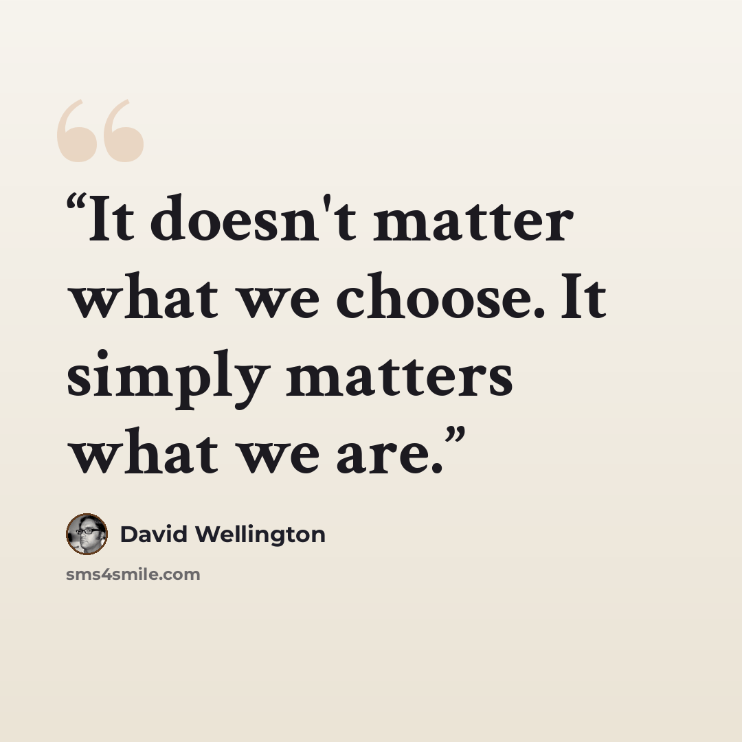 “It doesn't matter what we choose. It simply matters what we are.” quote by David Wellington