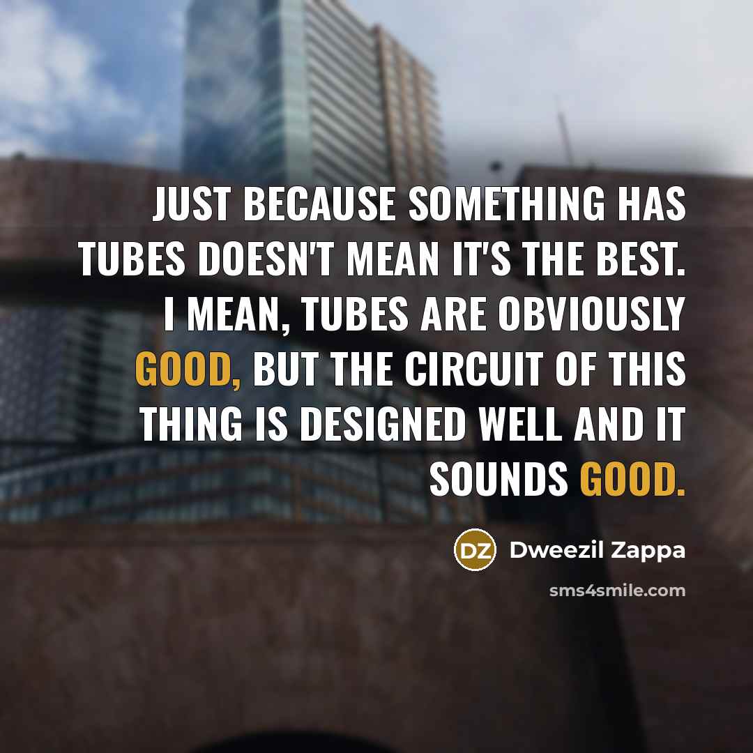“Just because something has tubes doesn't mean it's the best. I mean, tubes are obviously good, but the circuit of this thing is designed well and it sounds good.” quote by Dweezil Zappa