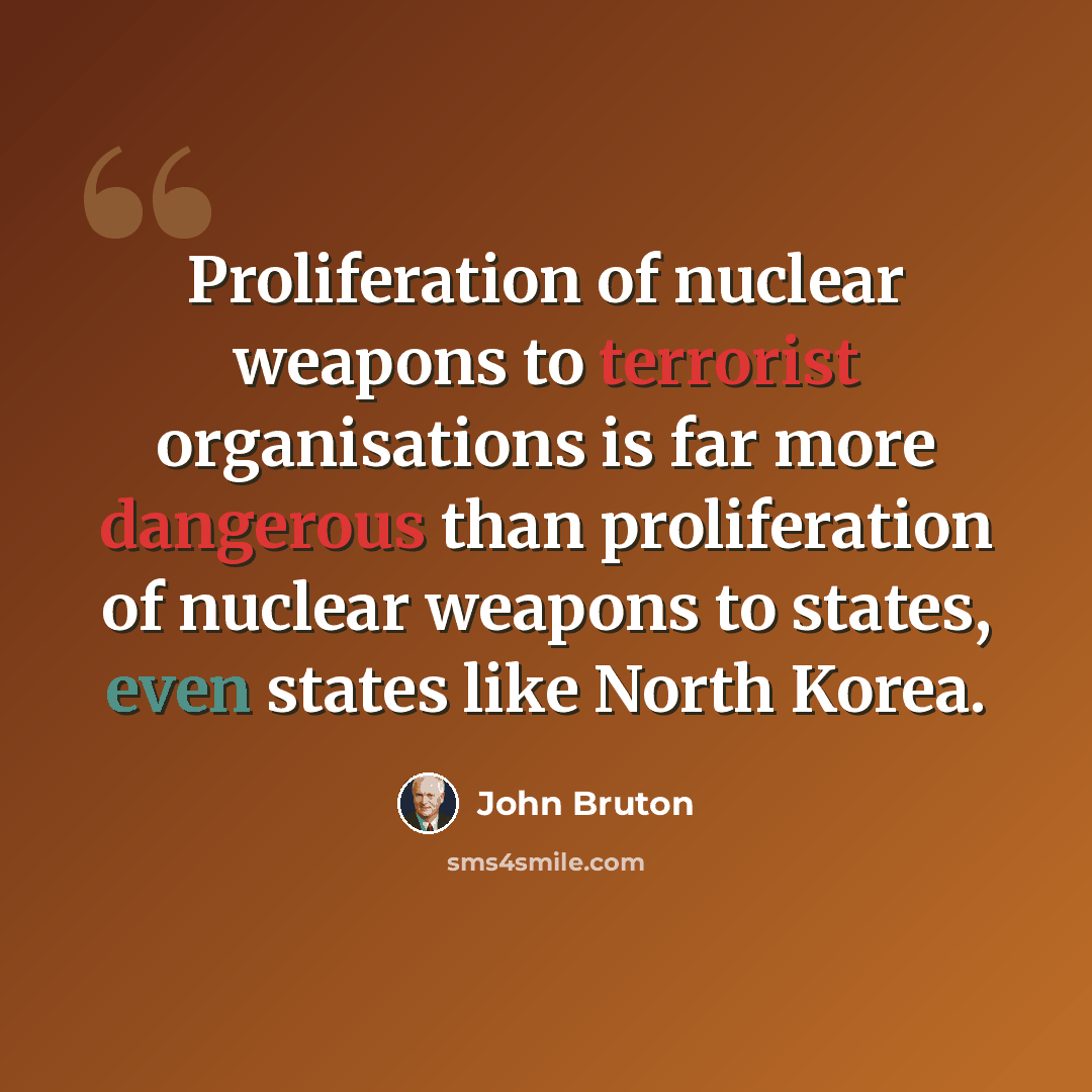 “Proliferation of nuclear weapons to terrorist organisations is far more dangerous than proliferation of nuclear weapons to states, even states like North Korea.” quote by John Bruton