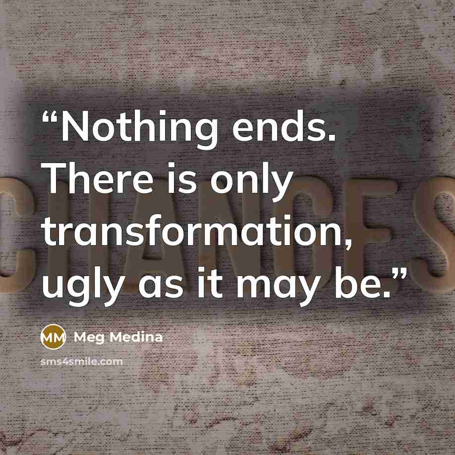 “Nothing ends. There is only transformation, ugly as it may be.” quote by Meg Medina