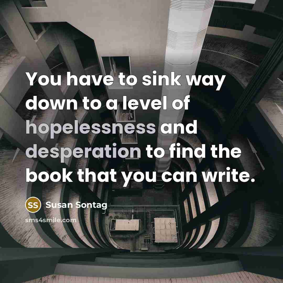 “You have to sink way down to a level of hopelessness and desperation to find the book that you can write.” quote by Susan Sontag