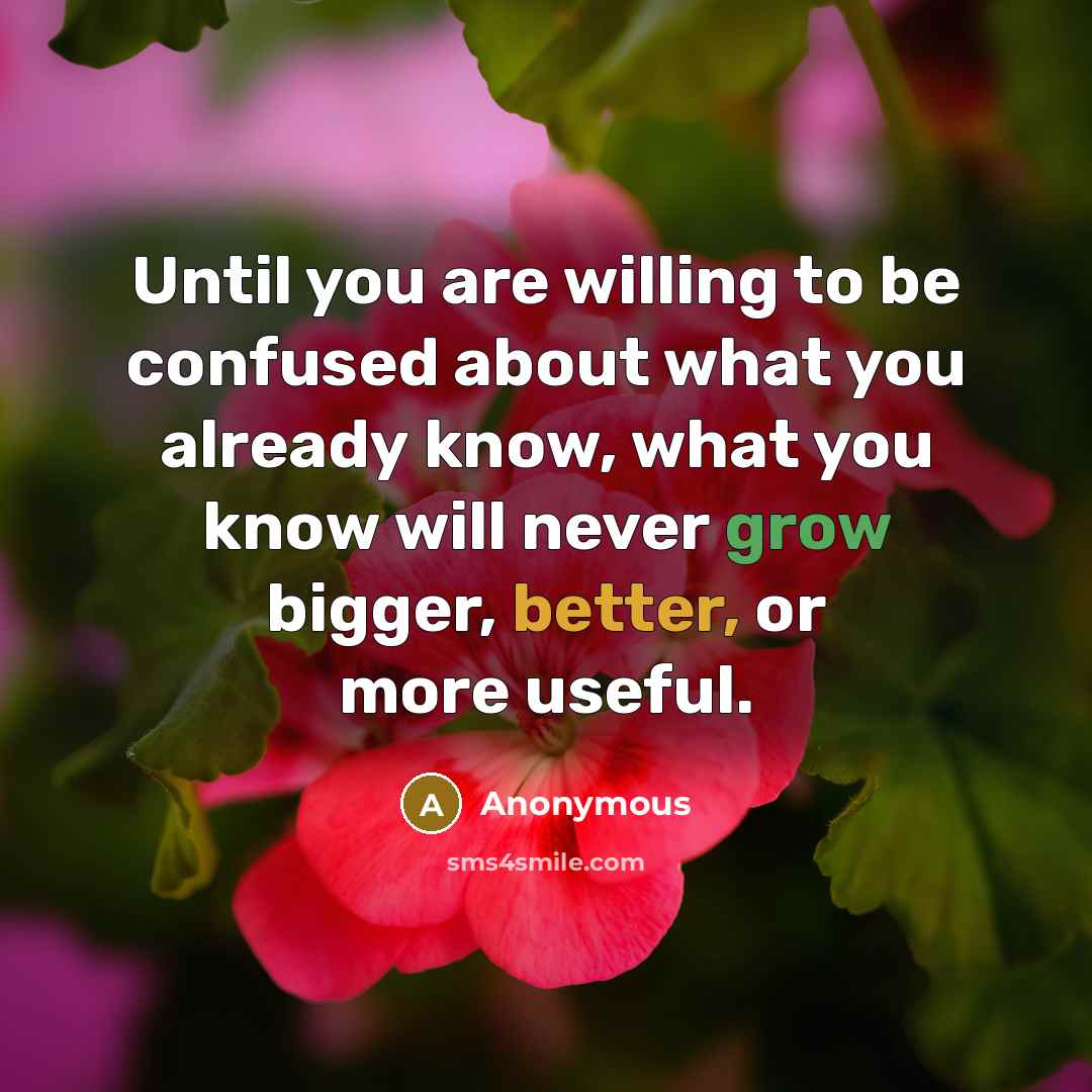 “Until you are willing to be confused about what you already know, what you know will never grow bigger, better, or more useful.” quote by Anonymous