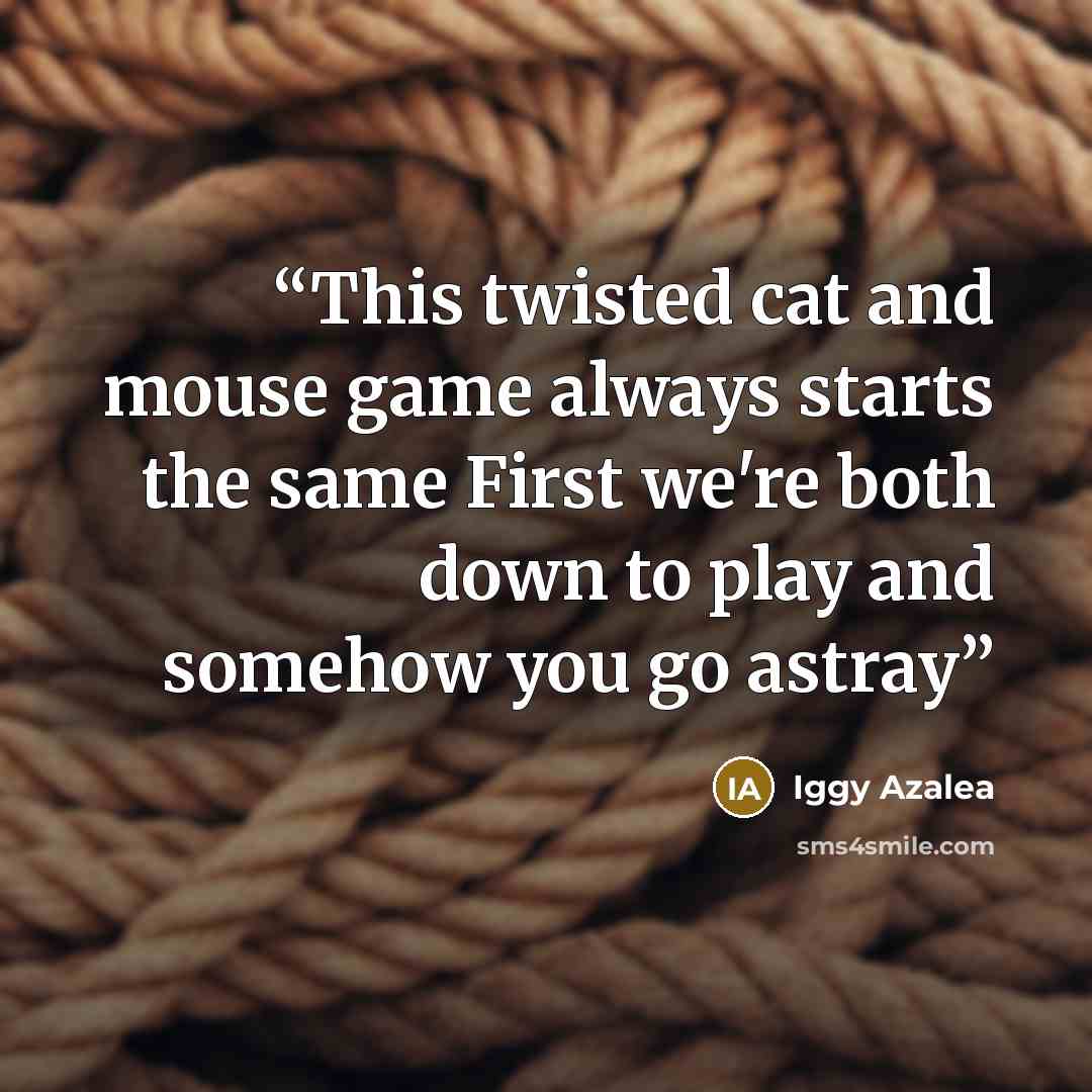 “This twisted cat and mouse game always starts the same First we're both down to play and somehow you go astray” quote by Iggy Azalea