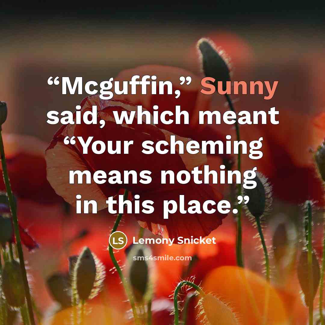 “Mcguffin,” Sunny said, which meant “Your scheming means nothing in this place.” quote by Lemony Snicket