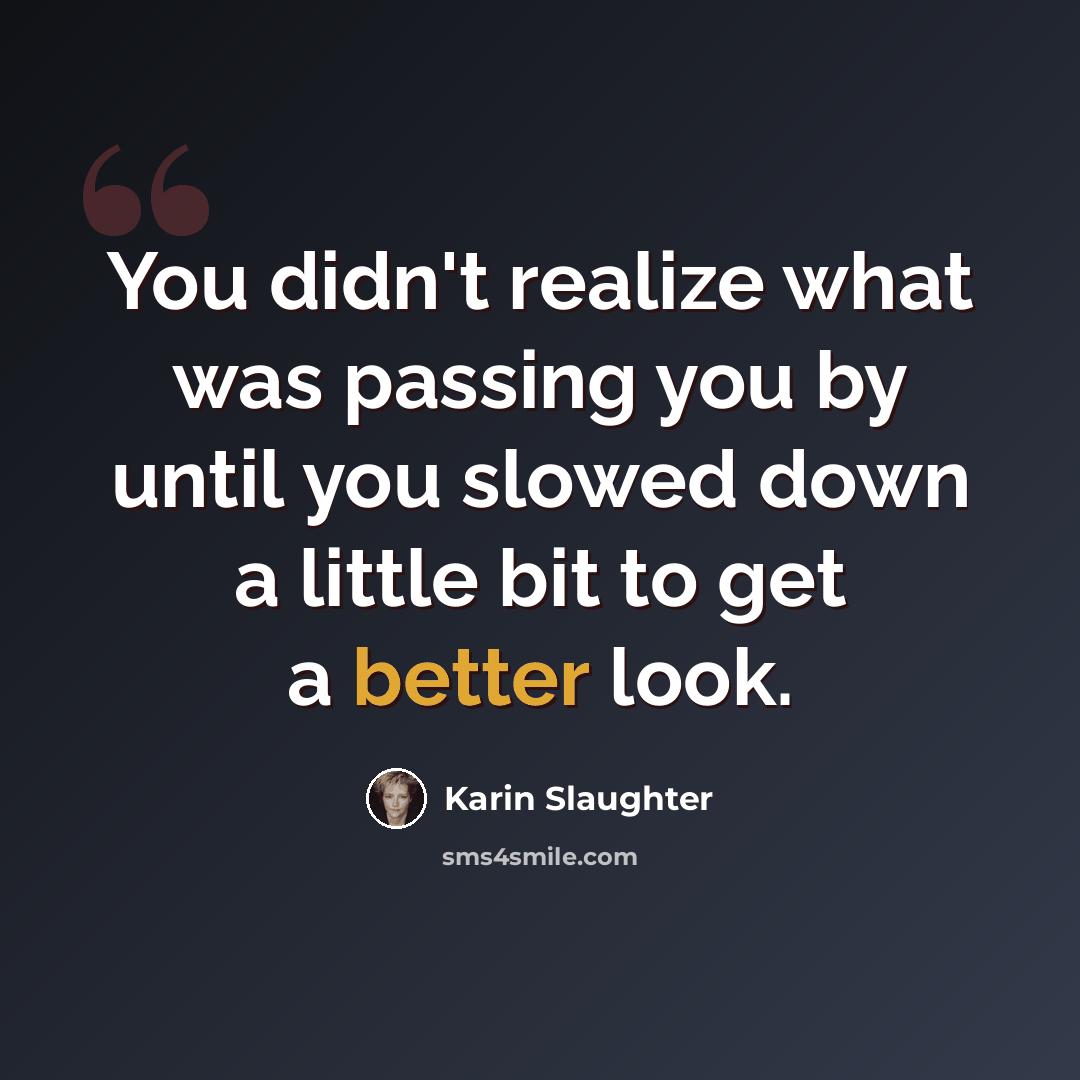 “You didn't realize what was passing you by until you slowed down a little bit to get a better look.” quote by Karin Slaughter
