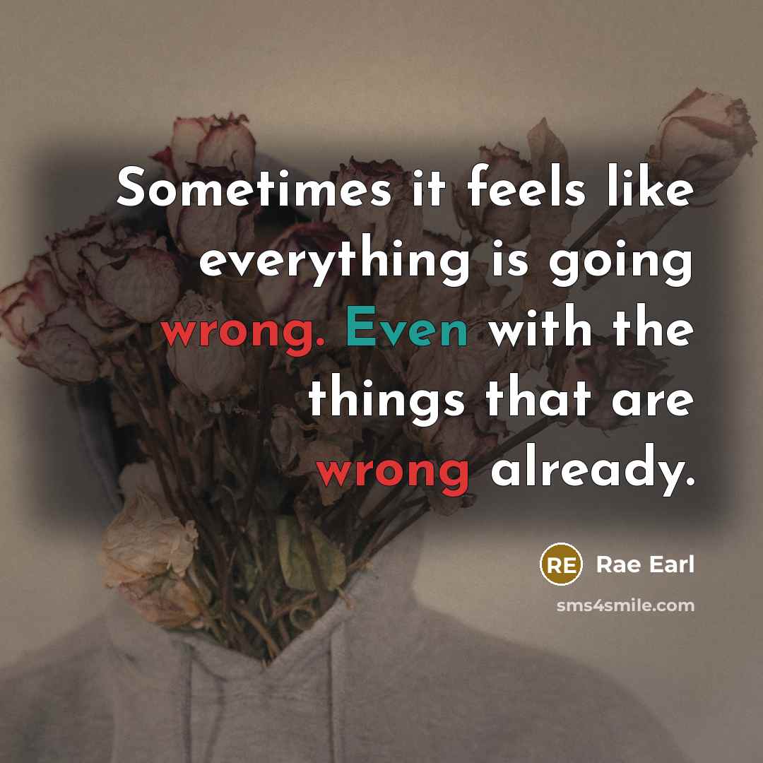 “Sometimes it feels like everything is going wrong. Even with the things that are wrong already.” quote by Rae Earl