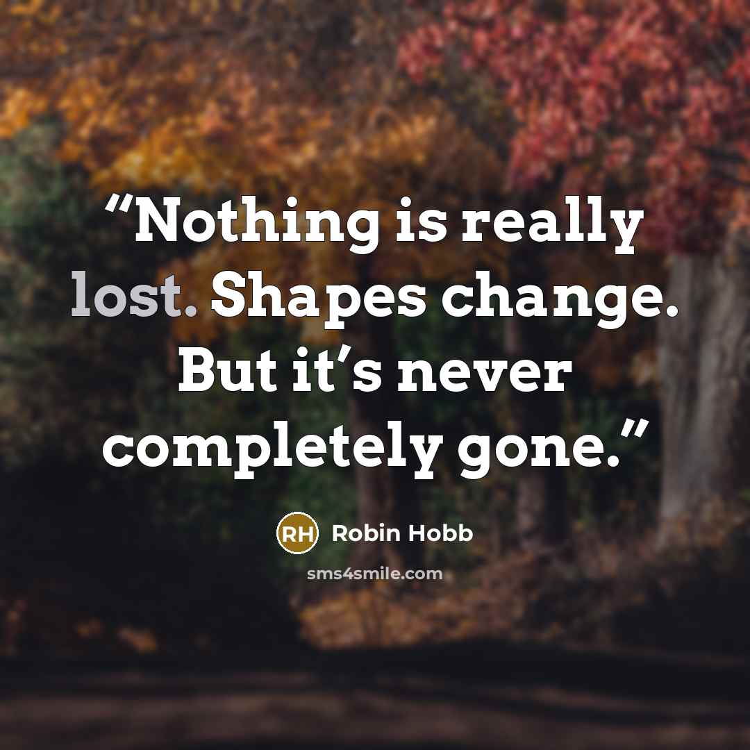 “Nothing is really lost. Shapes change. But it’s never completely gone.” quote by Robin Hobb
