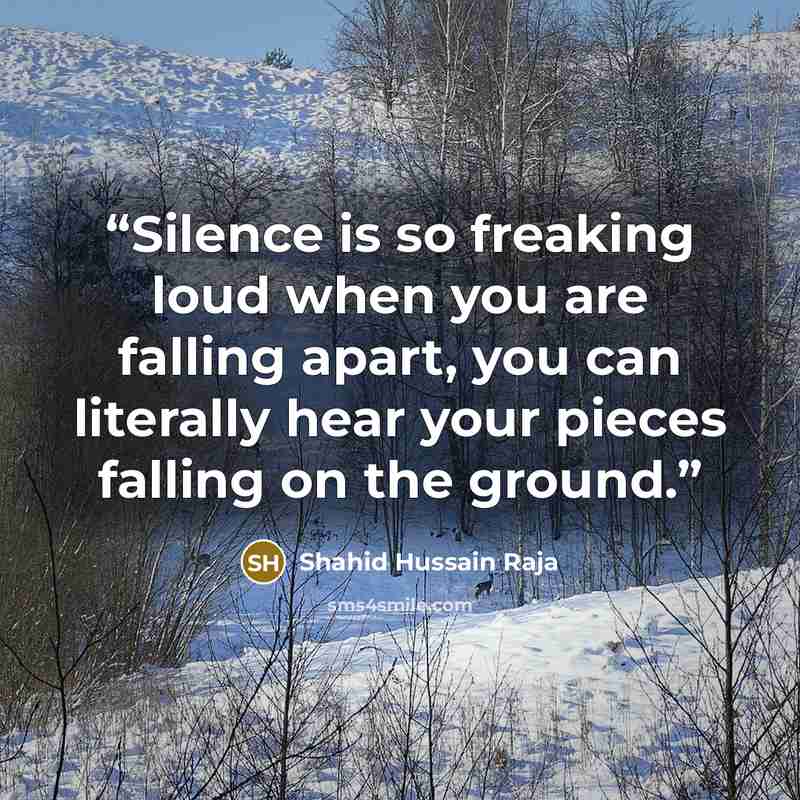 “Silence is so freaking loud when you are falling apart, you can literally hear your pieces falling on the ground.” quote by Shahid Hussain Raja