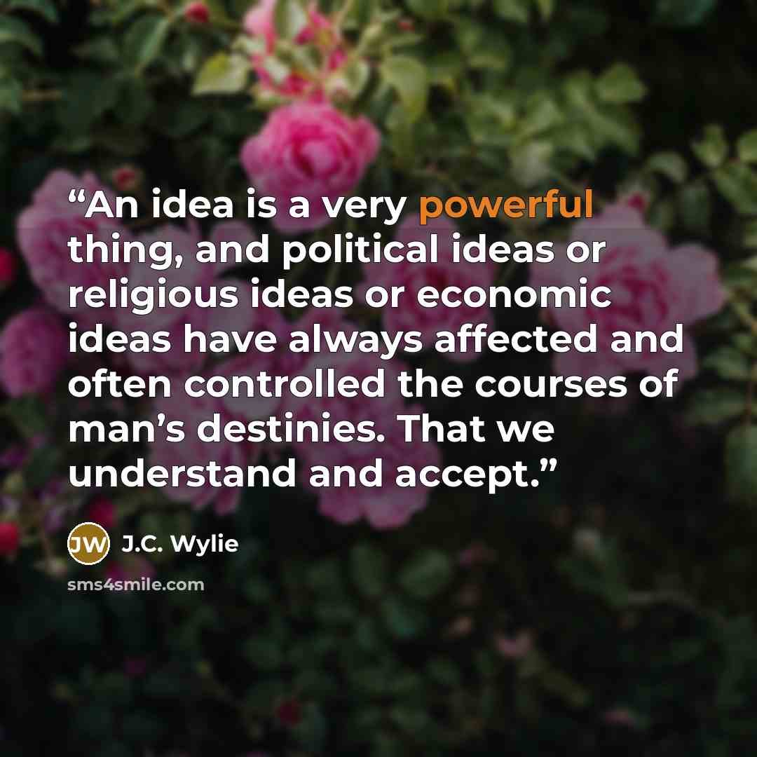 “An idea is a very powerful thing, and political ideas or religious ideas or economic ideas have always affected and often controlled the courses of man’s destinies. That we understand and accept.” quote by J.C. Wylie