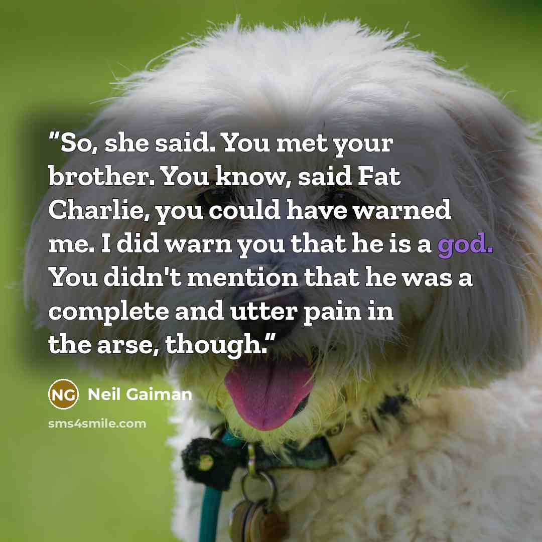 “So, she said. You met your brother. You know, said Fat Charlie, you could have warned me. I did warn you that he is a god. You didn't mention that he was a complete and utter pain in the arse, though.” quote by Neil Gaiman