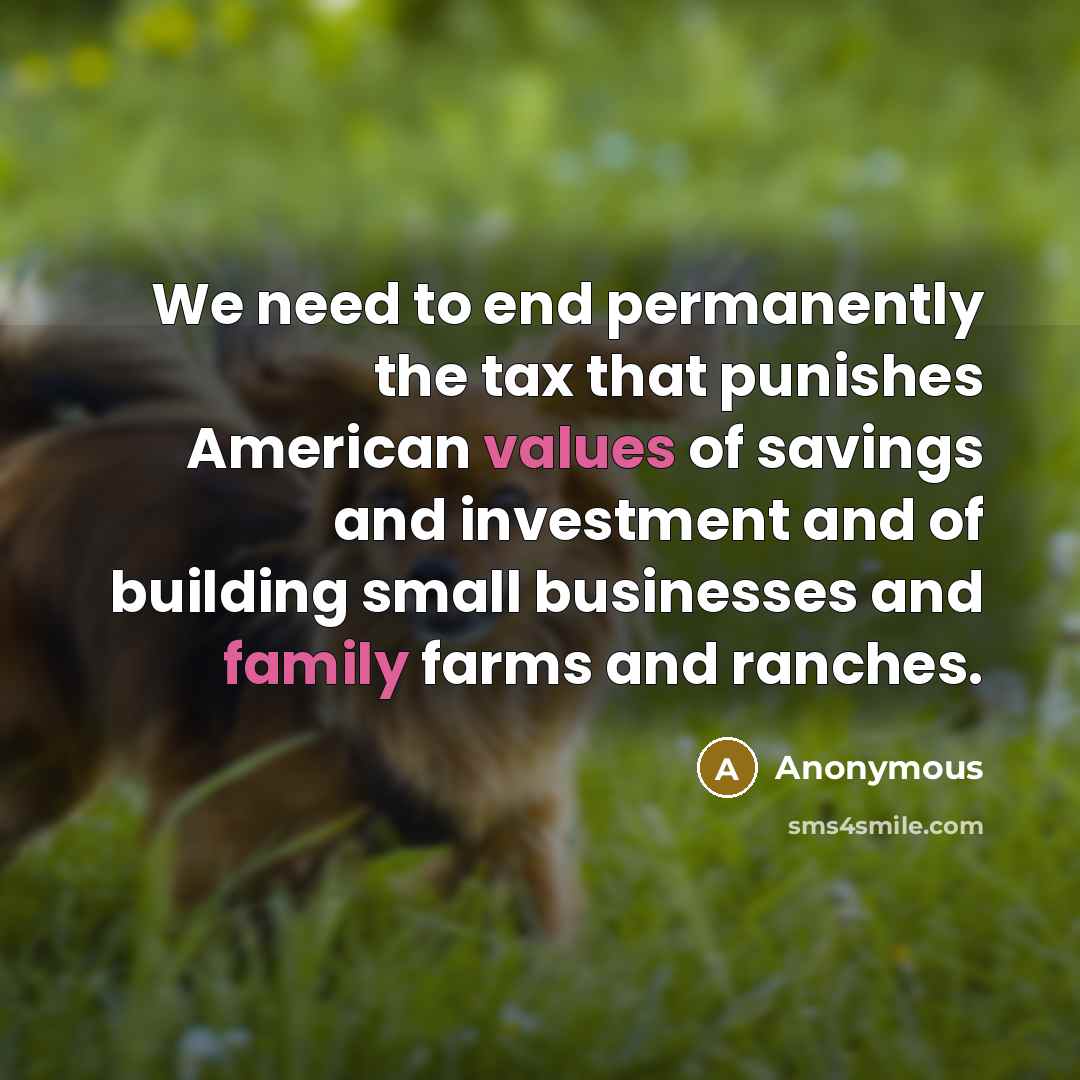 “We need to end permanently the tax that punishes American values of savings and investment and of building small businesses and family farms and ranches.” quote by Anonymous