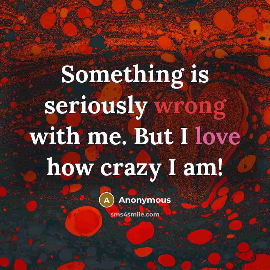 “Something is seriously wrong with me. But I love how crazy I am!” quote by Anonymous