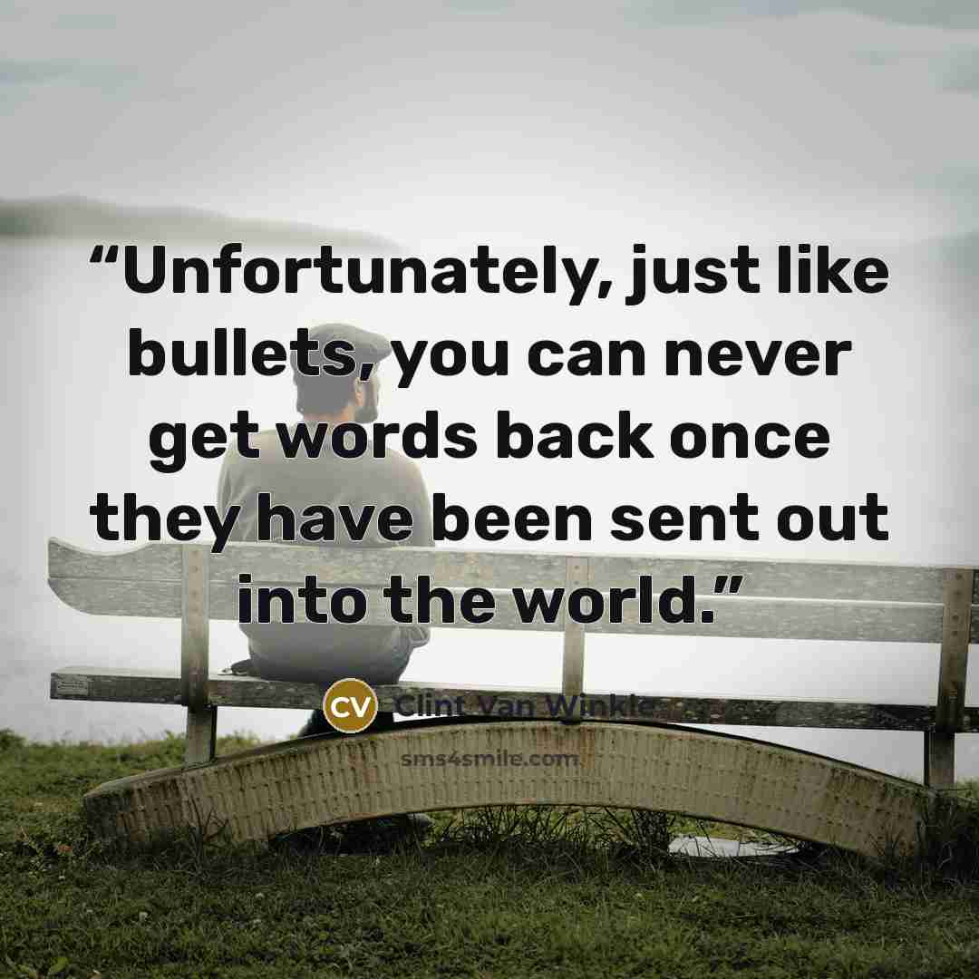 “Unfortunately, just like bullets, you can never get words back once they have been sent out into the world.” quote by Clint Van Winkle
