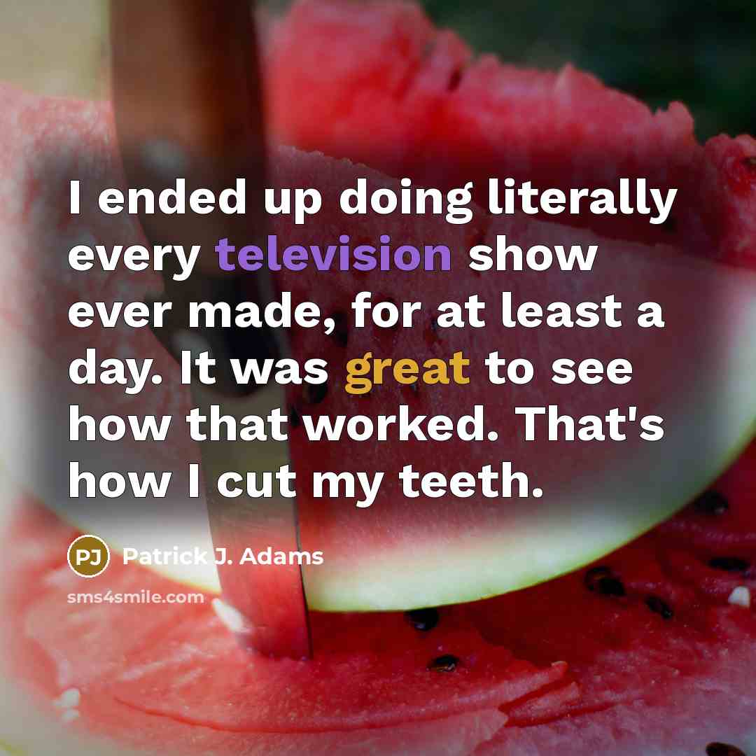 “I ended up doing literally every television show ever made, for at least a day. It was great to see how that worked. That's how I cut my teeth.” quote by Patrick J. Adams