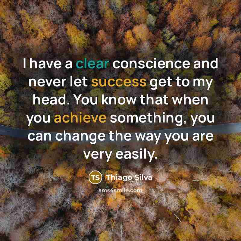 “I have a clear conscience and never let success get to my head. You know that when you achieve something, you can change the way you are very easily.” quote by Thiago Silva