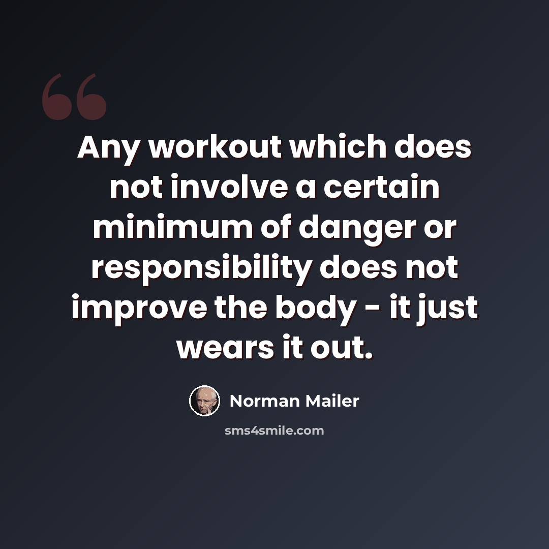 “Any workout which does not involve a certain minimum of danger or responsibility does not improve the body - it just wears it out.” quote by Norman Mailer