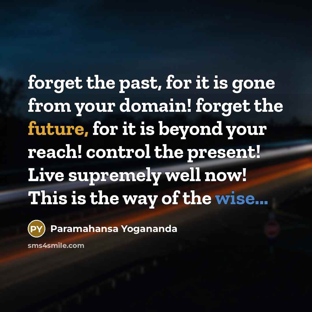 “forget the past, for it is gone from your domain! forget the future, for it is beyond your reach! control the present! Live supremely well now! This is the way of the wise...” quote by Paramahansa Yogananda