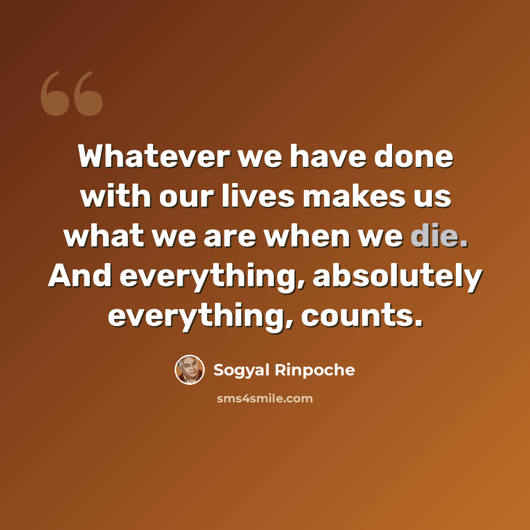 “Whatever we have done with our lives makes us what we are when we die. And everything, absolutely everything, counts.” quote by Sogyal Rinpoche