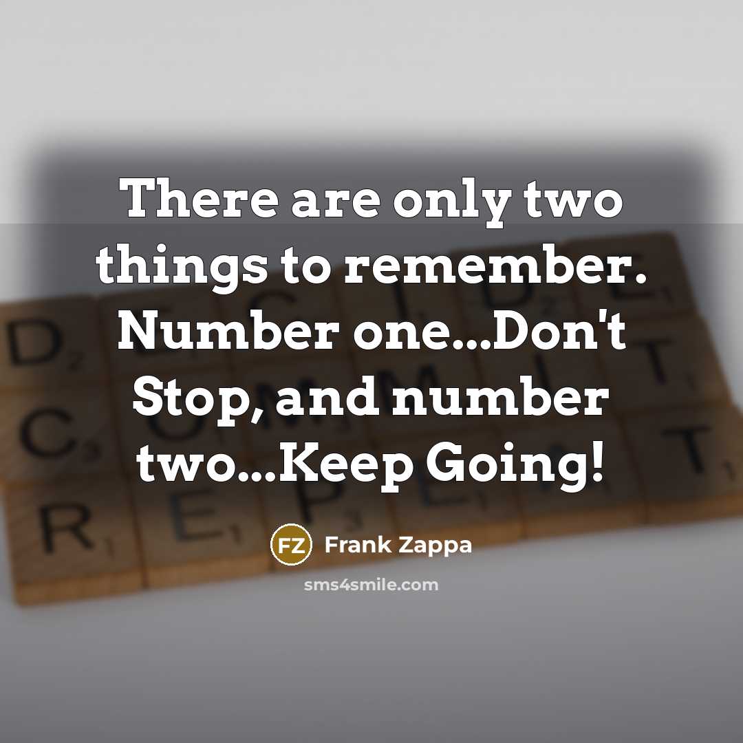 “There are only two things to remember. Number one...Don't Stop, and number two...Keep Going!” quote by Frank Zappa