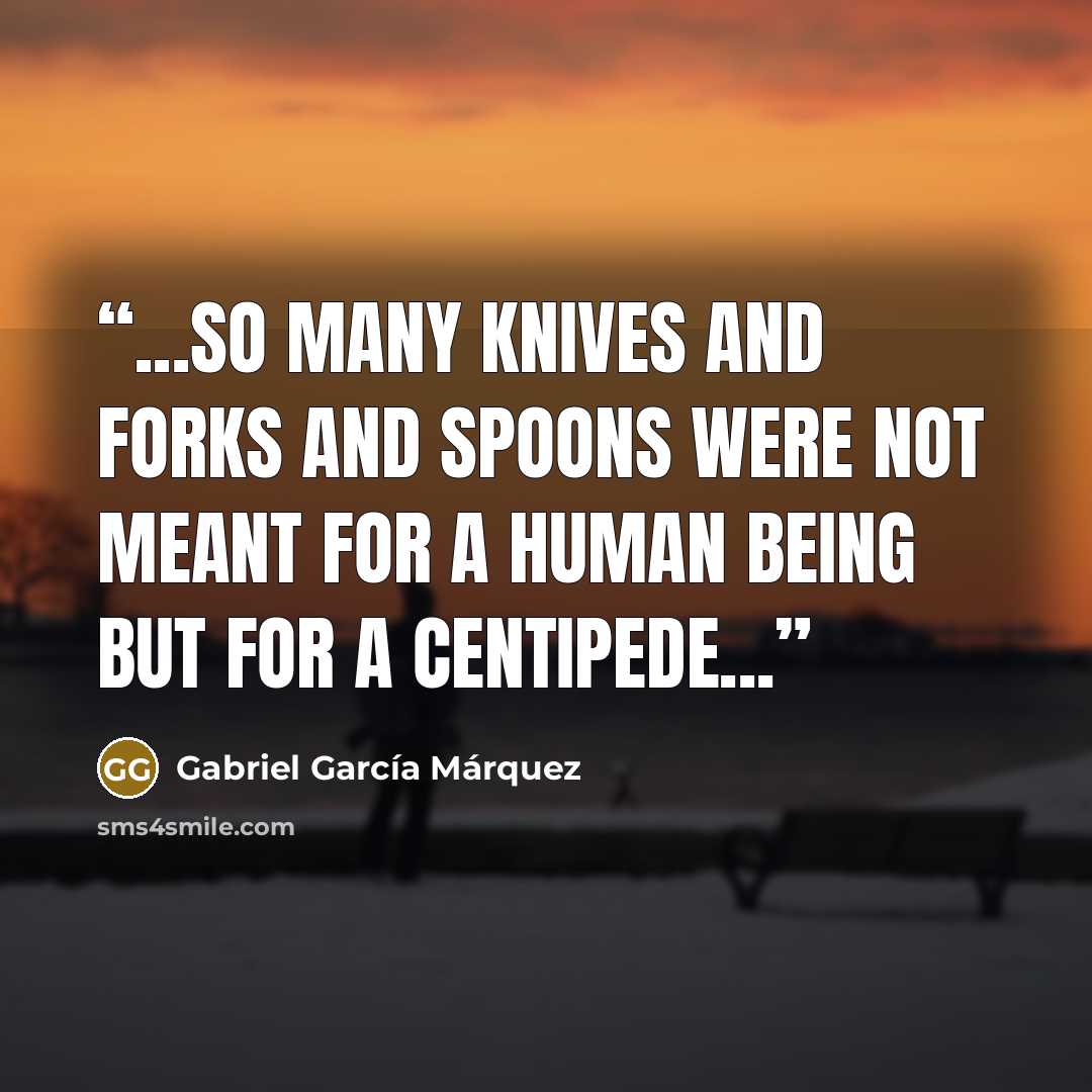 “...so many knives and forks and spoons were not meant for a human being but for a centipede...” quote by Gabriel Garcia Marquez