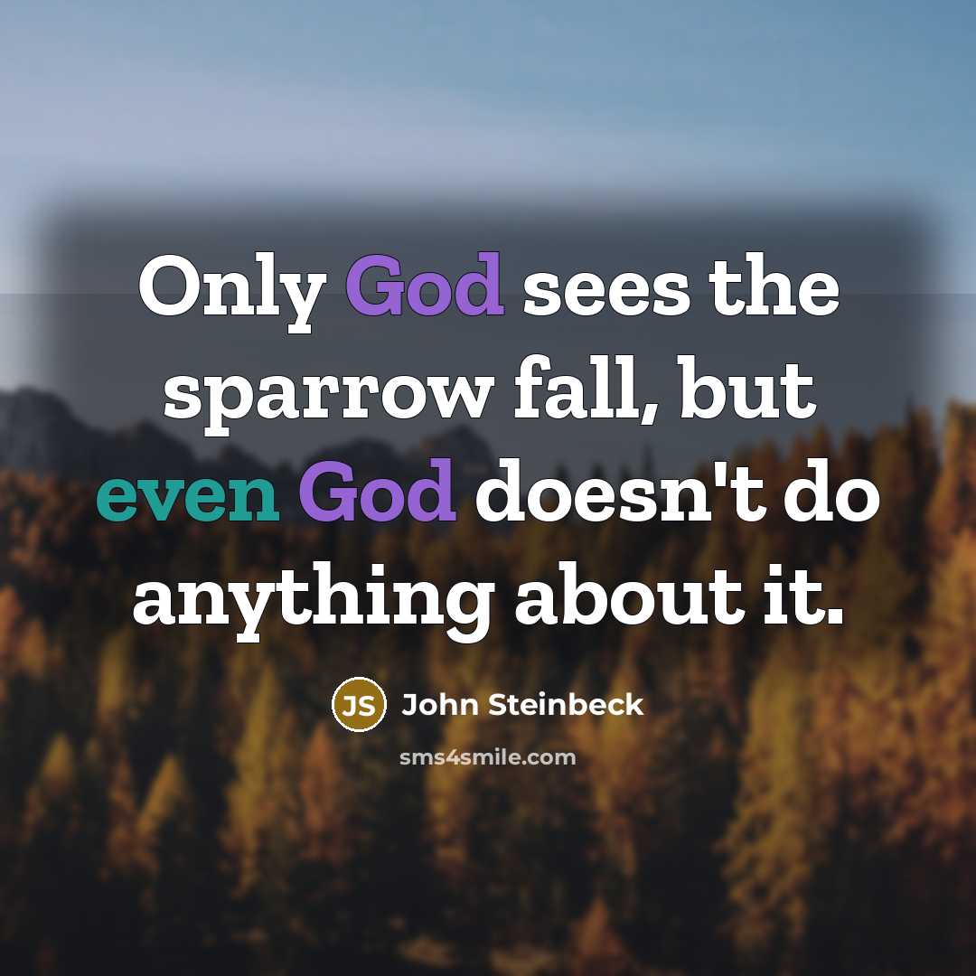 “Only God sees the sparrow fall, but even God doesn't do anything about it.” quote by John Steinbeck