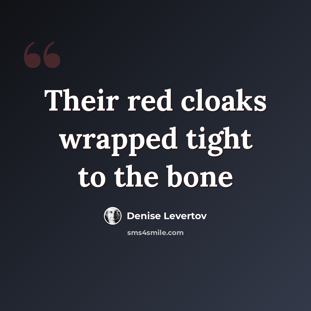 “Their red cloaks wrapped tight to the bone” quote by Denise Levertov