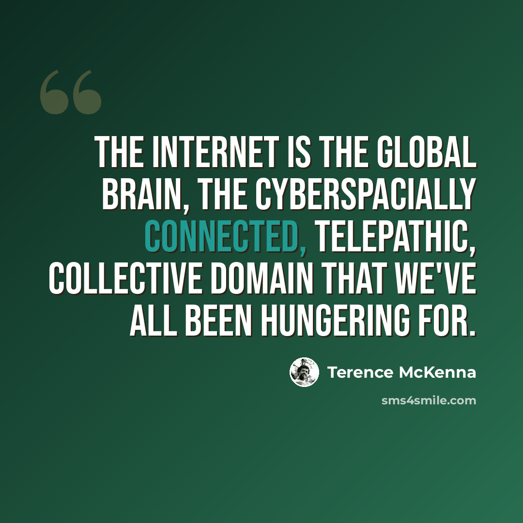 “The Internet is the global brain, the cyberspacially connected, telepathic, collective domain that we've all been hungering for.” quote by Terence McKenna