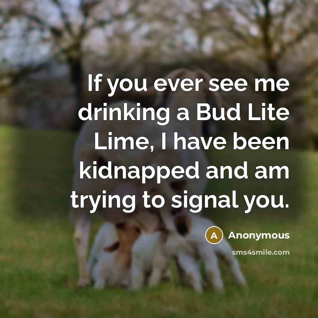 “If you ever see me drinking a Bud Lite Lime, I have been kidnapped and am trying to signal you.” quote by Anonymous