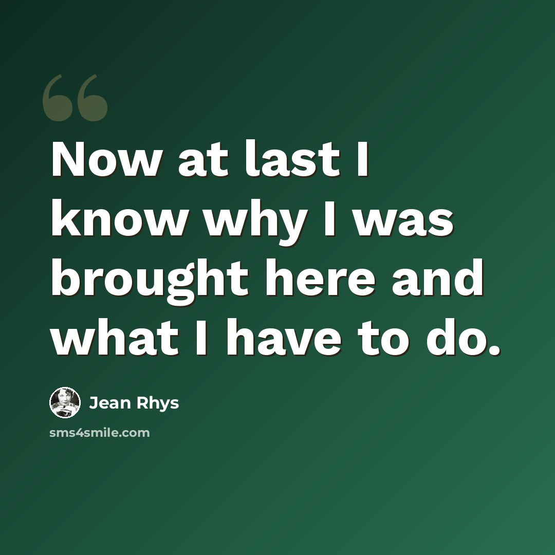“Now at last I know why I was brought here and what I have to do.” quote by Jean Rhys