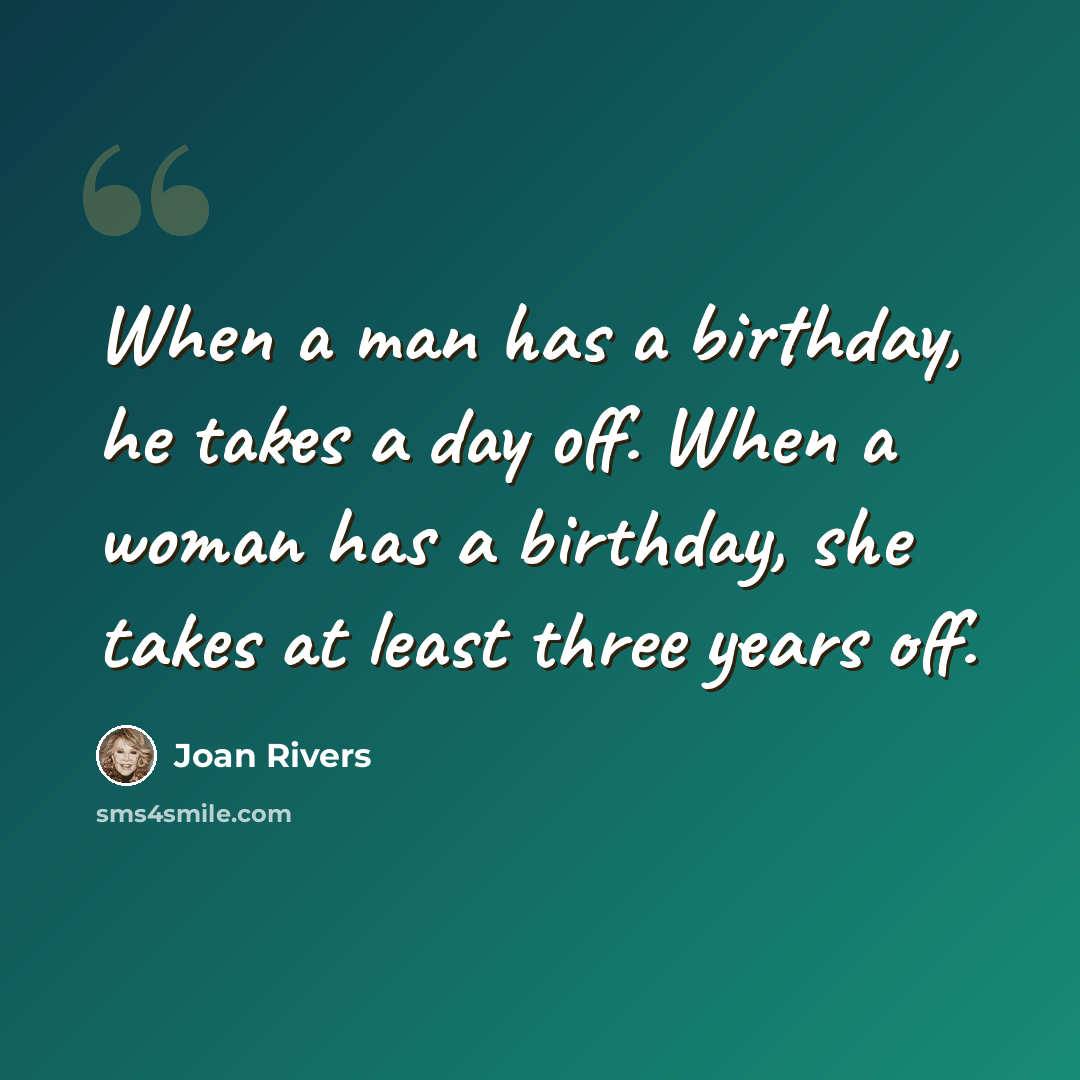 “When a man has a birthday, he takes a day off. When a woman has a birthday, she takes at least three years off.” quote by Joan Rivers