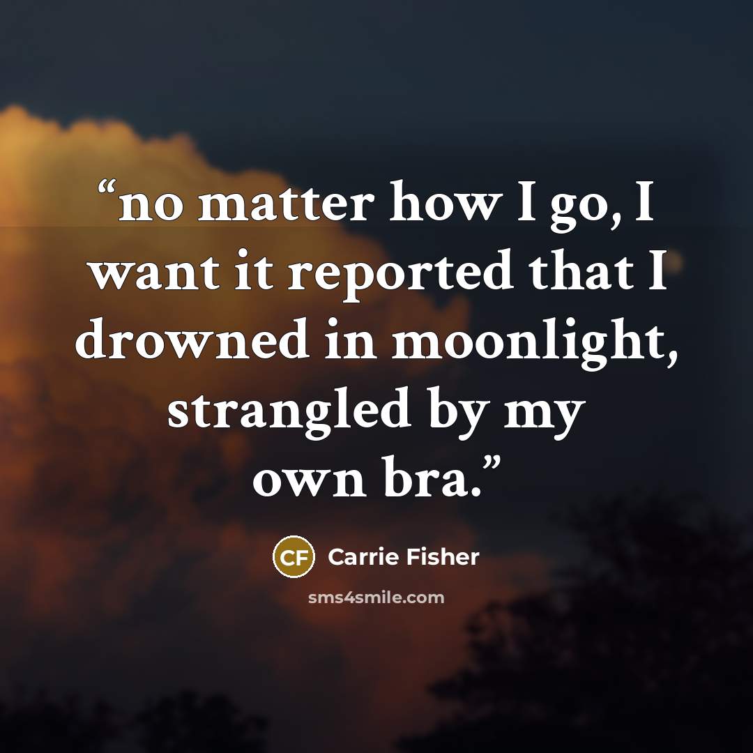 “no matter how I go, I want it reported that I drowned in moonlight, strangled by my own bra.” quote by Carrie Fisher