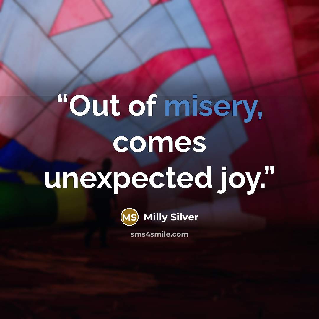 “Out of misery, comes unexpected joy.” quote by Milly Silver