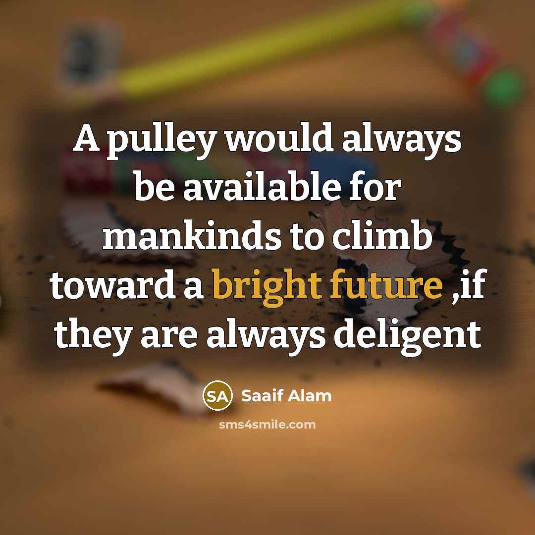 “A pulley would always be available for mankinds to climb toward a bright future ,if they are always deligent” quote by Saaif Alam