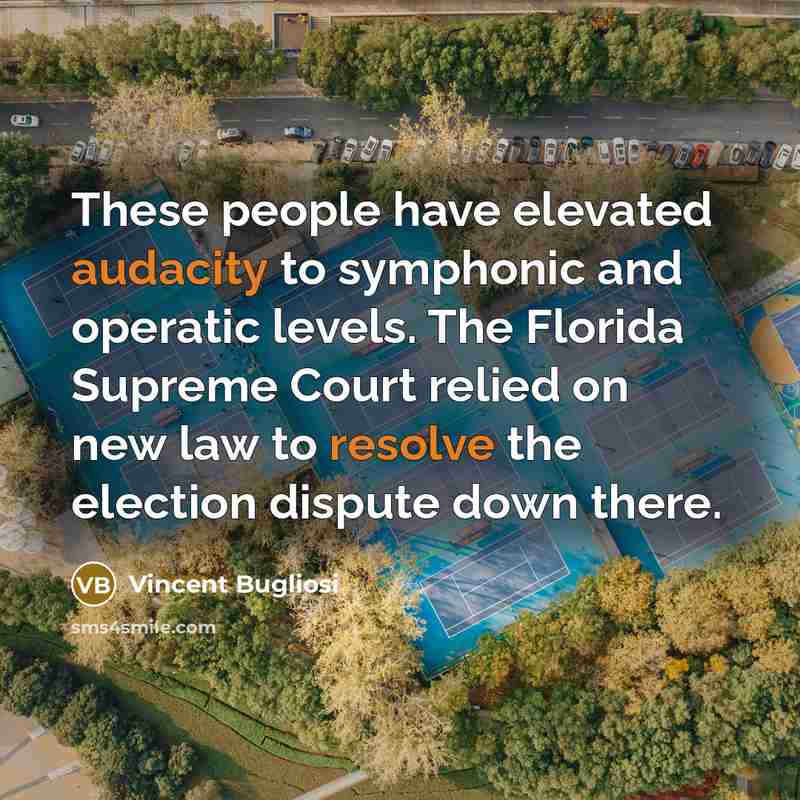 “These people have elevated audacity to symphonic and operatic levels. The Florida Supreme Court relied on new law to resolve the election dispute down there.” quote by Vincent Bugliosi