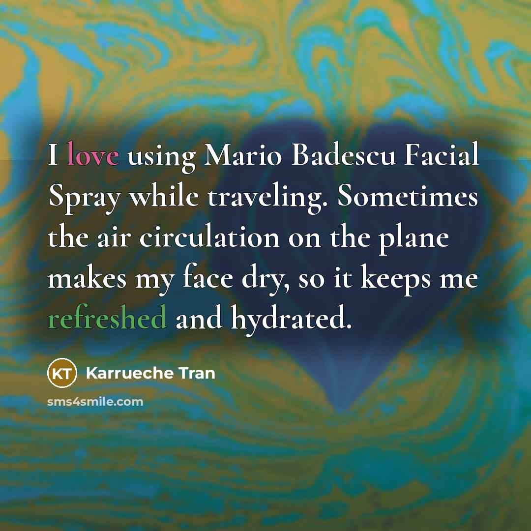 “I love using Mario Badescu Facial Spray while traveling. Sometimes the air circulation on the plane makes my face dry, so it keeps me refreshed and hydrated.” quote by Karrueche Tran