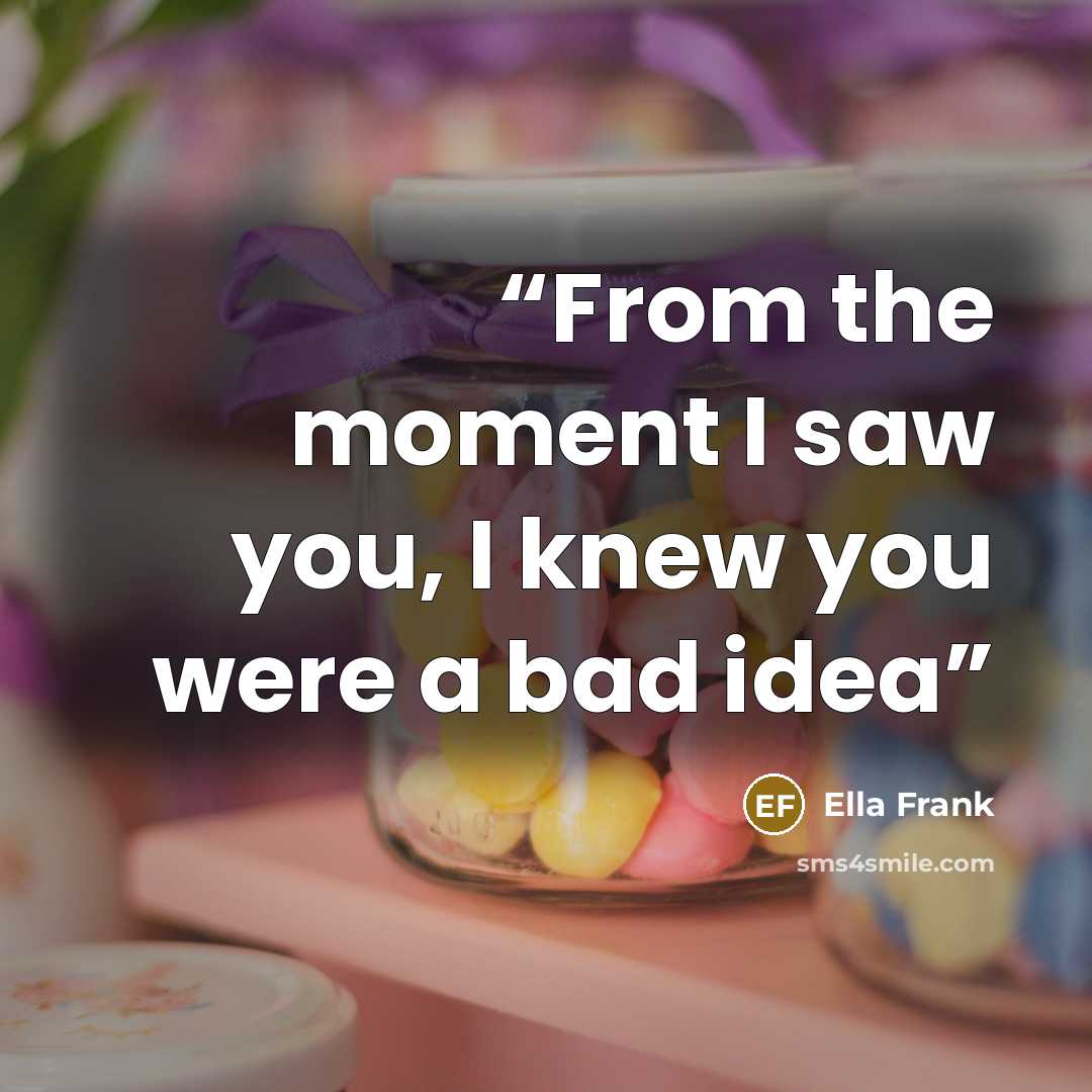 “From the moment I saw you, I knew you were a bad idea” quote by Ella Frank