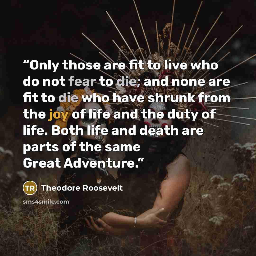 “Only those are fit to live who do not fear to die; and none are fit to die who have shrunk from the joy of life and the duty of life. Both life and death are parts of the same Great Adventure.” quote by Theodore Roosevelt