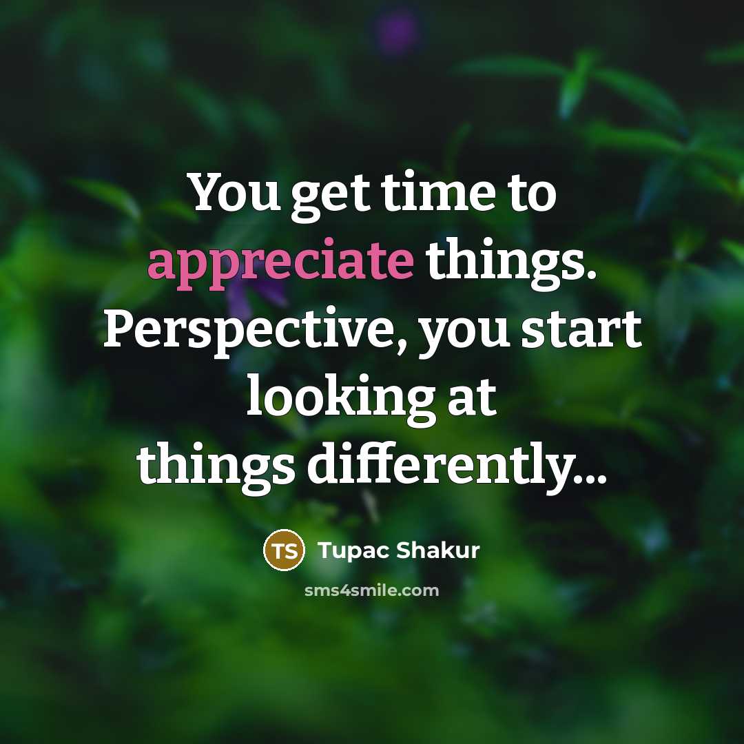 “You get time to appreciate things. Perspective, you start looking at things differently...” quote by Tupac Shakur