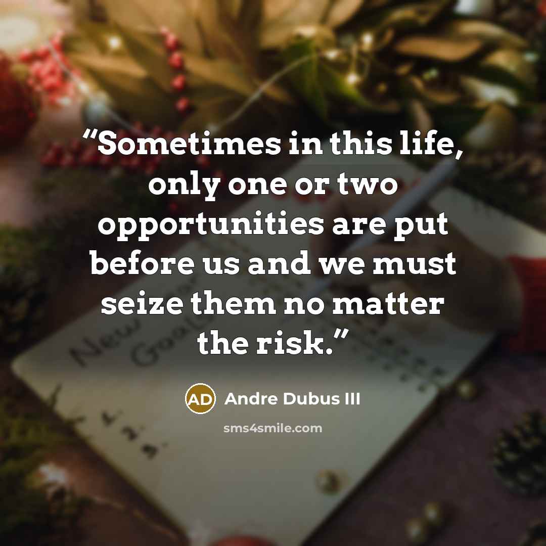 “Sometimes in this life, only one or two opportunities are put before us and we must seize them no matter the risk.” quote by Andre Dubus III